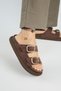 Lavanda Women's Genuine Leather Double Buckle Brown Slippers