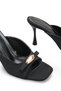 Black Heeled Women's Slippers with Gold Bow Detail - 3