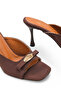 Bitter Brown Heeled Women's Slippers with Gold Bow Detail - 3