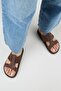 Sabrina Women's Genuine Leather Double-Strapped Brown Slippers - 7