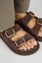 Lavanda Women's Genuine Leather Double Buckle Brown Slippers - 4
