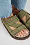Elifi Women's Genuine Leather Velcro Khaki Slippers - 4
