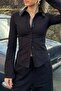Black Slim Fit Spanish Sleeve Poplin Y2K Shirt - 2