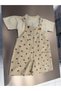 Unisex Kids' Cotton Ecru Teddy Bear Patterned Salopet Set - Set of 2 with Short Sleeve T-Shirt - 3