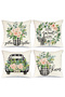 Set of 4 Floral Patterned Throw Pillow Covers Rose Bouquet Home Sweet Home Decorative Pillow