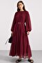 Gathered Detailed Balloon Sleeve Chiffon Dress Bordo 9461-E - 2