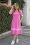 Women's Stripe Detailed Crew Neck Short Sleeve Summer Long Viscose Dress - 3