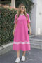 Women's Stripe Detailed Crew Neck Short Sleeve Summer Long Viscose Dress