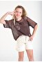 Girl's Mesh Detailed Printed T-Shirt-8697