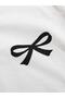 Girl's Summer Fabric Minimal Bow Print White T-Shirt - Wide Leg Black Sweatpants Set - 3