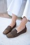 Flores Stone Women's Knitwear, Bitter Brown Genuine Leather Ballerinas - 2