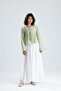 White Tensel Fabric Long Lined Skirt with Reverse Stitching Detail 31045