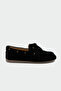 Ludwi Black Genuine Leather Loafer with Lace Detail