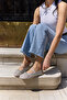 Bellunza Women's Silver Fishnet Detail Ballet Flats - 7
