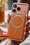 iPhone 13 / 14 Soft Silicone Phone Case with Leather Metallic Edge on the Back and Magsafe Feature