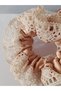 Beige Satin & 2 Layers of Scallop Lace Handmade Rubber Buckle - Summer Season Scrunchie Hair Accessory - 2