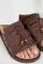 Yasmin Women's Genuine Leather Tasseled Bead Detailed Open-Front Brown Slippers - 4
