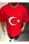 Crescent Star Large Size Crew Neck Red 100% Cotton Short Sleeve T-Shirt
