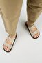 Regina Women's Genuine Leather Double Strap Single Buckle Beige Slippers - 7