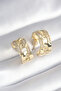 Brass Gold Color Zircon Stone Detailed Chain Model Women's Earrings