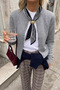 Black and White Thin Scarf with Gold Buckle - 2