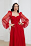 Bale Detailed Long Lace Evening Dress - Red - 4