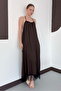 Lace Detailed Satin Dress - Brown |   D3022 - Coffee