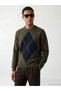 Lcw Vision Khaki Crew Neck Diamond Patterned Men's Knitwear Sweater