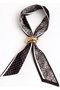 Black and White Thin Scarf with Gold Buckle - 4