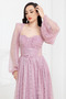 Bale Detailed Long Lace Evening Dress - Pudra - 2