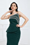 Stone Detailed Atlas Long Evening Dress - Emerald Green - 2