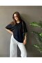 Kadın Siyah V Yaka Basic Tshirt