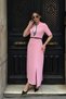 Pink Kacie Scarf Detail Half Sleeve Front Slit Belted Women's Midi Dress - 3