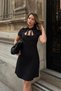 Black Short Sleeve Neck Tie Detail Square Neck Waist Fitted Women's Mini Dress - 2