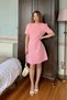 Pink Sleeve Pleated Detail Half Sleeve Women's Mini Dress with Handle - 3