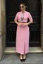 Pink Kacie Scarf Detail Half Sleeve Front Slit Belted Women's Midi Dress - 4