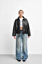 Women's Oversize Leather Jacket with Belt and Buckle, Biker Model, Stylish Coat - 6