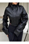 Women's Cropped Leather Jacket Stand Collar Biker Motorcycle Model Stylish Short Coat