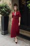 Burgundy Kacie Scarf Detail Half Sleeve Front Slit Belted Women's Midi Dress - 3