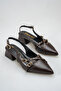 S150 Cross-Strap Open Back Slingback Model Women's Shoes with Gold Studs and Buckle Accessories