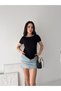 Women's Short Sleeve Boat Neck Buzy Fabric T-Shirt - 3