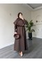 21252 - Minimal Cape Detailed Lace-Up Dress Brown - 4