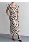 Women's Wrinkled Fabric Polka Dot Double Breasted Collar and Ruffle Sleeve Dress - 4