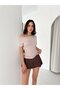 Women's Short Sleeve Boat Neck Buzy Fabric T-Shirt - 3