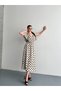 Women's Wrinkled Fabric Polka Dot Double Breasted Collar and Ruffle Sleeve Dress - 2