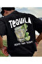 Tequila Therapy Tee Design Printed Short Sleeve Crew Neck White -Beige-Black Unisex Oversize Tshi̇rt - 2