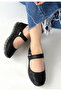 Herşeydrtend Sina Black Genuine Leather Velcro Ballerina Shoes - 2
