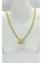 Half Ball Chain Detailed Gold Necklace with Green Stone End (45+5 cm) - 3