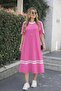 Women's Short Sleeve Crew Neck Stripe Detailed Midi Viscose Dress