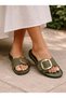 Women's Khaki Slippers with Big Buckle – Stylish Summer Slippers with Comfortable Soles for Everyday Wear |   Minimal Design, Comfortable
